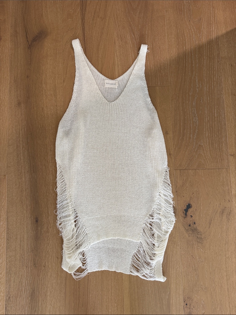 Sleeveless Knit high low beach cover up -Cream